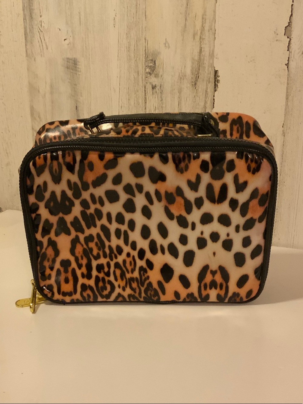London Soho New York Leopard Print Cosmetic Case